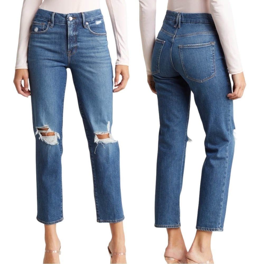GOOD AMERICAN Good Straight Distressed Jeans Plus Size 15
